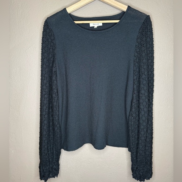 Madewell Texture & Thread Eyelet Mix Ruffle-Sleeve Top Sz Large Whimsigoth Boho - Picture 2 of 14